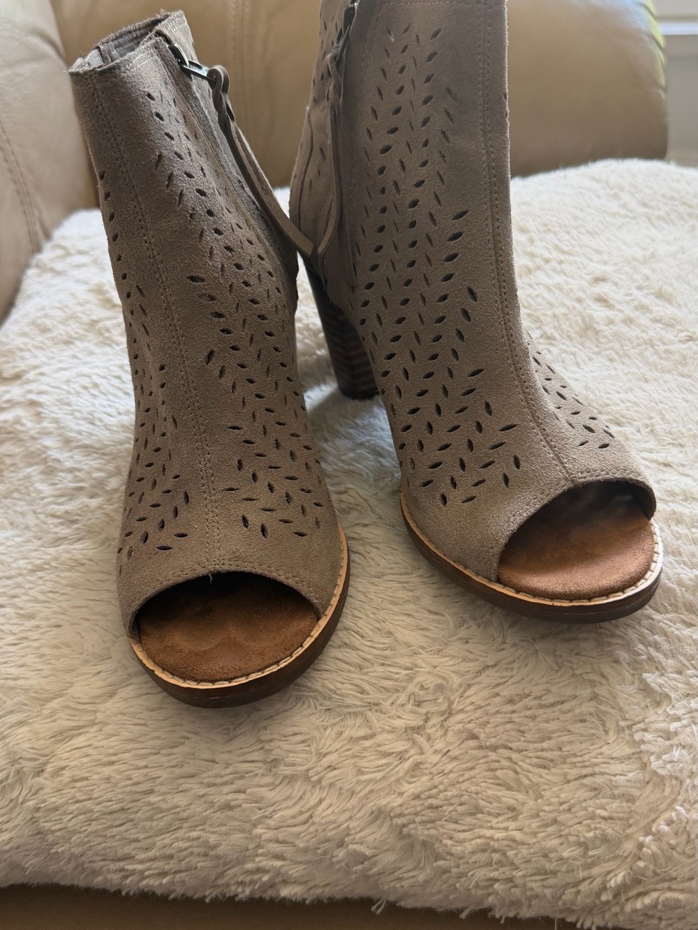 TOM’S Majorca Peep Toe Booties- in Taupe